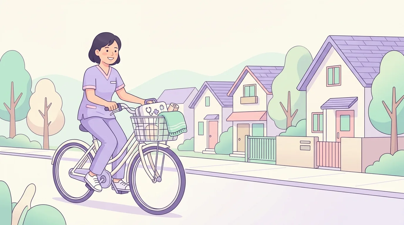 自転車で訪問先へ向かう訪問看護師のイラスト